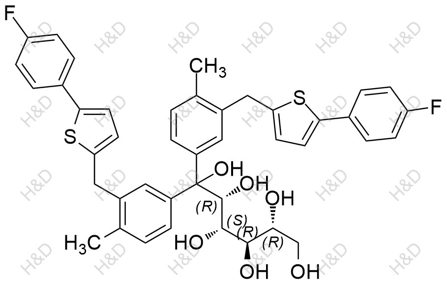 (2R,3S,4R,5R)-1,1-bis(3-((5-(4-fluorophenyl)thiophen-2-yl)methyl)-4-methylphenyl)hexane-1,2,3,4,5,6-hexaol	卡格列净杂质33	