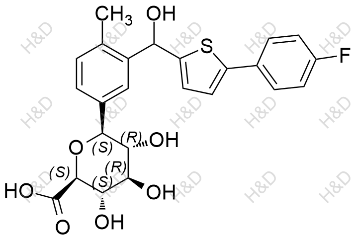 (2S,3S,4R,5R,6S)-6-(3-((5-(4-fluorophenyl)thiophen-2-yl)(hydroxy)methyl)-4-methylphenyl)-3,4,5-trihydroxytetrahydro-2H-pyran-2-carboxylic acid	卡格列净杂质66	