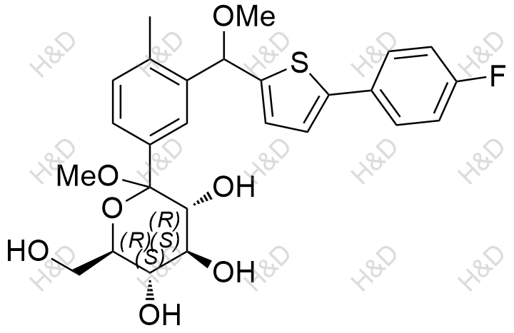 (3R,4S,5S,6R)-2-(3-((5-(4-fluorophenyl)thiophen-2-yl)(methoxy)methyl)-4-methylphenyl)-6-(hydroxymethyl)-2-methoxytetrahydro-2H-pyran-3,4,5-triol	卡格列净杂质83	