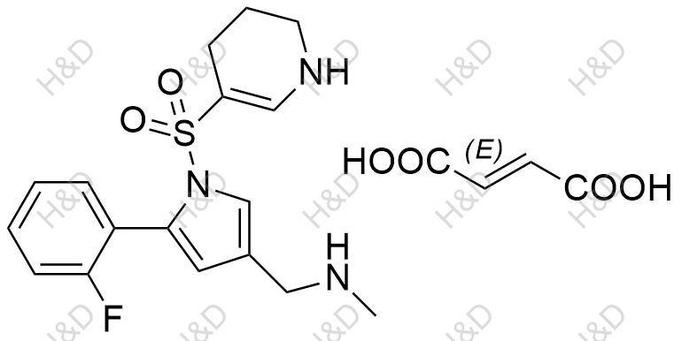 1-(5-(2-fluorophenyl)-1-((1,4,5,6-tetrahydropyridin-3-yl)sulfonyl)-1H-pyrrol-3-yl)-N-methylmethanamine fumarate	沃诺拉赞杂质U3（富马酸盐）	