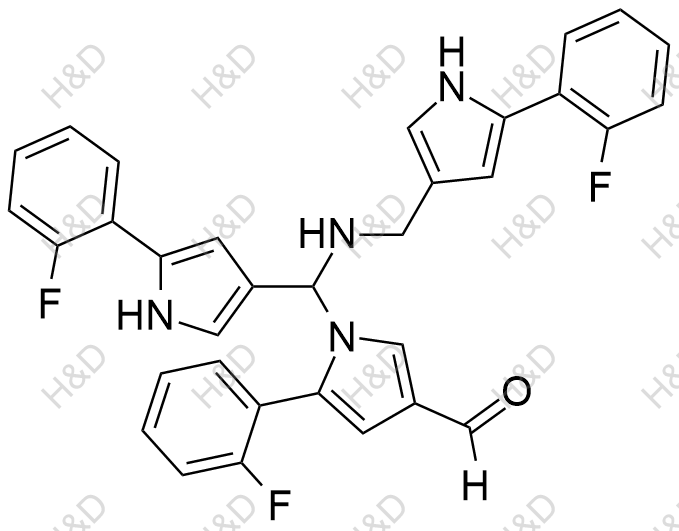 5-(2-fluorophenyl)-1-((5-(2-fluorophenyl)-1H-pyrrol-3-yl)(((5-(2-fluorophenyl)-1H-pyrrol-3-yl)methyl)amino)methyl)-1H-pyrrole-3-carbaldehyde	沃诺拉赞杂质82	