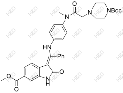 (E)-methyl 3-(((4-(2-(4-(tert-butoxycarbonyl)piperazin-1-yl)-N-methylacetamido)phenyl)amino)(phenyl)methylene)-2-oxoindoline-6-carboxylate	尼达尼布杂质33	