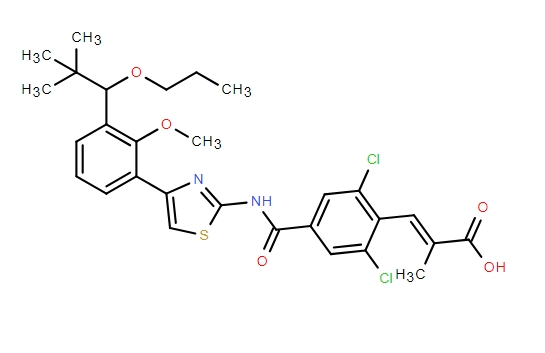 2-Propenoic acid, 3-[2,6-dichloro-4-[[[4-[3-(2,2-dimethyl-1-propoxypropyl)-2-methoxyphenyl]-2-thiazolyl]amino]carbonyl]phenyl]-2-methyl-, (2E)-