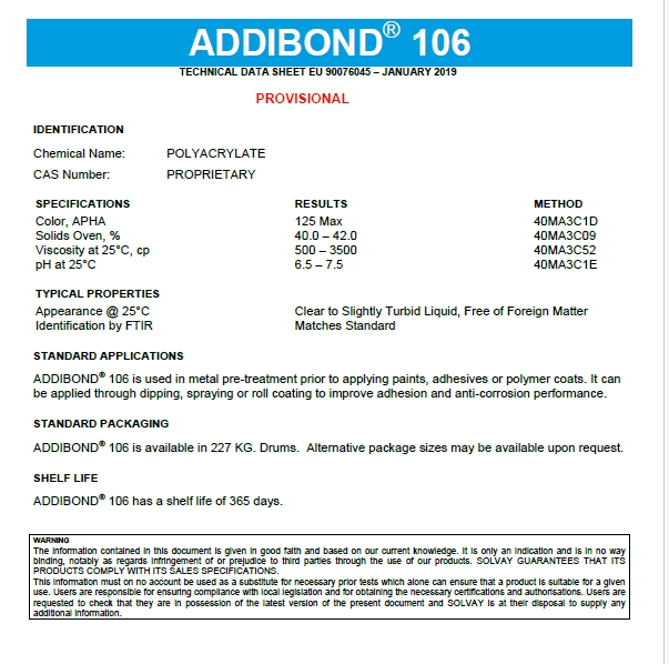 索尔维-罗地亚106无铬钝化剂替代三价铬/六价铬表面活性剂进口