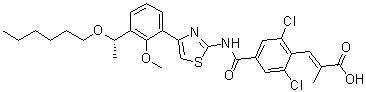 CAS # 1110766-97-6, Lusutrombopag, (2E)-3-[2,6-Dichloro-4-[[[4-[3-[(1S)-1-(hexyloxy)ethyl]-2-methoxyphenyl]-2-thiazolyl]amino]carbonyl]phenyl]-2-methyl-2-propenoic acid, S 888711