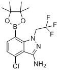 CAS 登录号:2189684-53-3, 4-氯-7-(4,4,5,5-四甲基-1,3,2-二氧硼杂环戊烷-2-基)-1-(2,2,2-三氟乙基)-1H-吲唑-3-胺