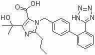CAS 登录号：144689-24-7, 奥美沙坦, 4-(1-羟基-1-甲基乙基)-2-丙基-1-[2'-(四唑-5-基)苯基]苯基]甲基咪唑-5-羧酸