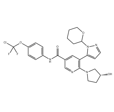 1492954-67-2，3-Pyridinecarboxamide, N-[4-(chlorodifluoromethoxy)phenyl]-6-[(3R)-3-hydroxy-1-pyrrolidinyl]-5-[1-(tetrahydro-2H-pyran-2-yl)-1H-pyrazol-5-yl]-