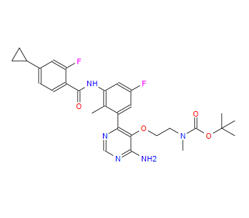 （2-（（4-氨基-6-（3-（4-环丙基-2-氟苯甲酰胺基）-5-氟-2-甲基苯基）嘧啶-5-基）氧基）乙基）（甲基）氨基甲酸叔丁酯