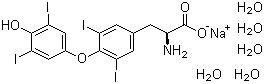CAS 登录号：6106-07-6, 左旋甲状腺素钠五水合物, O-(4-羟基-3,5-二碘苯基)-3,5-二碘-L-酪氨酸单钠盐五水合物, 3',3,5',5-四碘甲腺原氨酸钠盐五水合物