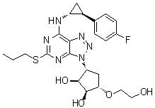 CAS 登录号：1643378-47-5, (1S,2S,3R,5S)-3-[7-[[(1R,2S)-2-(4-氟苯基)环丙基]氨基]-5-(丙硫基)-3H-1,2,3-三唑并[4,5-d]嘧啶-3-基]-5-(2-羟基乙氧基)-1,2-环戊烷二醇