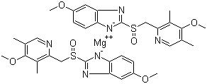 CAS 登录号：161973-10-0, 埃索美拉唑镁, 5-甲氧基-2-[(4-甲氧基-3,5-二甲基吡啶-2-基)甲基亚磺酰基]苯并咪唑-1-基镁