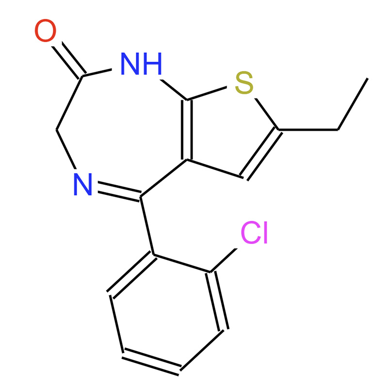 1,3-二氢-5-(邻氯苯基)-7-乙基-2H-噻吩(2,3-e)氮杂卓-2-酮，33671-37-3