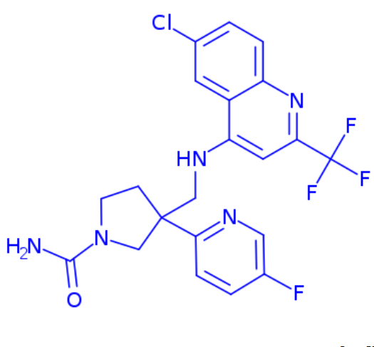 3-(((6-chloro-2-(trifluoromethyl)quinolin-4-yl)amino)methyl)-3-(5-fluoropyridin-2-yl) pyrrolidine-1-carboxamide