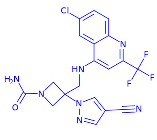 3-(((6-chloro-2-(trifluoromethyl)quinolin-4-yl)amino)methyl)-3-(4-cyano-1H-pyrazol-1-yl)azetidine-1-carboxamide