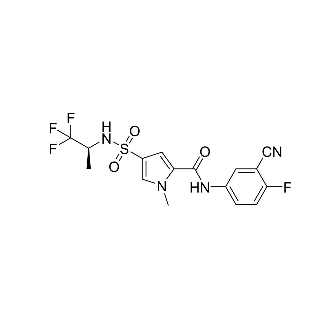 (S)-N-(3-氰基-4-氟苯基)-1-甲基-4-(N-(1,1,1-三氟丙-2-基)氨磺酰基)-1H-吡咯-2-甲酰胺 1638266-40-6
