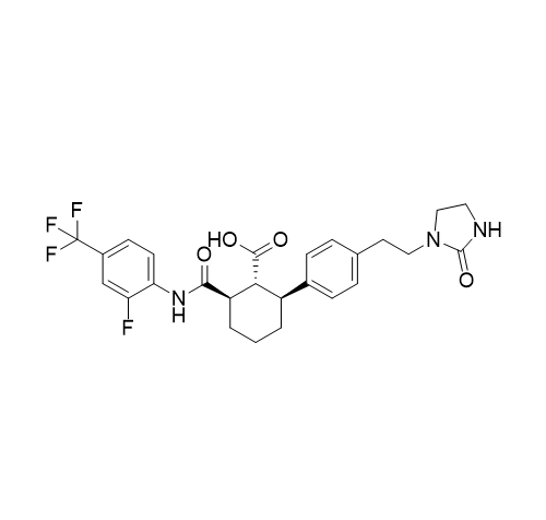 (1RS,2S,6R)-2-((2-fluoro-4-(trifluoromethyl)phenyl)carbamoyl)-6-(4-(2-(2-oxoimidazolidin-1-yl)ethyl)phenyl)cyclohexane-1-carboxylic acid