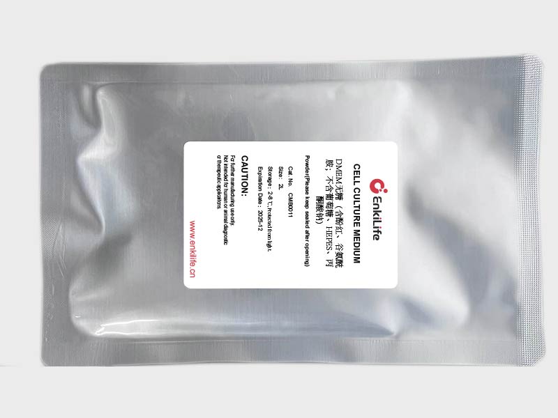 DMEM无糖（含酚红、谷氨酰胺；不含葡萄糖、HEPES、丙酮酸钠） | 干粉 | EnkiLife恩玑生命