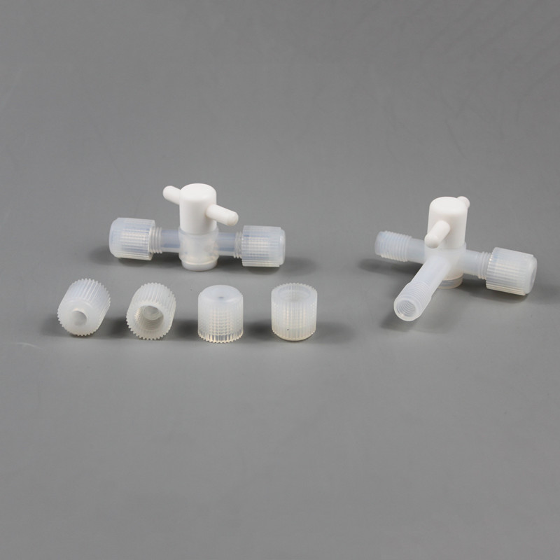 PFA两通 三通阀门 pfa卡套接头1/4英寸半导体气体管道接头