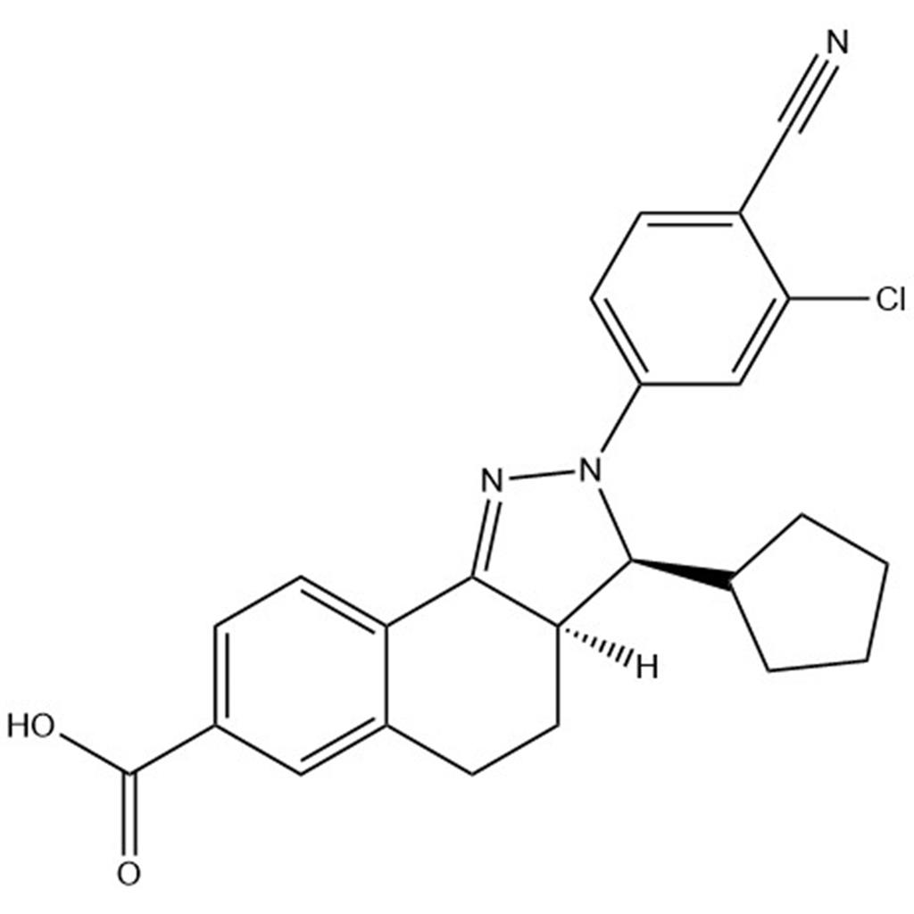 (3S,3aR)-2-(3-氯-4-氰基苯基)-3-环戊基-3,3a,4,5-四氢-2H-苯并[g]吲唑-7-羧酸；1023650-66-9