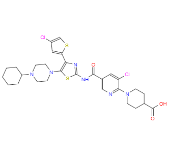 1-(3-氯-5-((4-(4-氯噻吩-2-基-5-(4-环己基哌嗪-1-基)噻唑-2-基)氨基甲酰基)吡啶-2-基)哌啶-4-羧酸