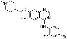CAS 登录号：443913-73-3 (338992-00-0), 凡德他尼, 4-(4-溴-2-氟苯胺基)-6-甲氧基-7-[(1-甲基哌啶-4-基)甲氧基]喹唑啉