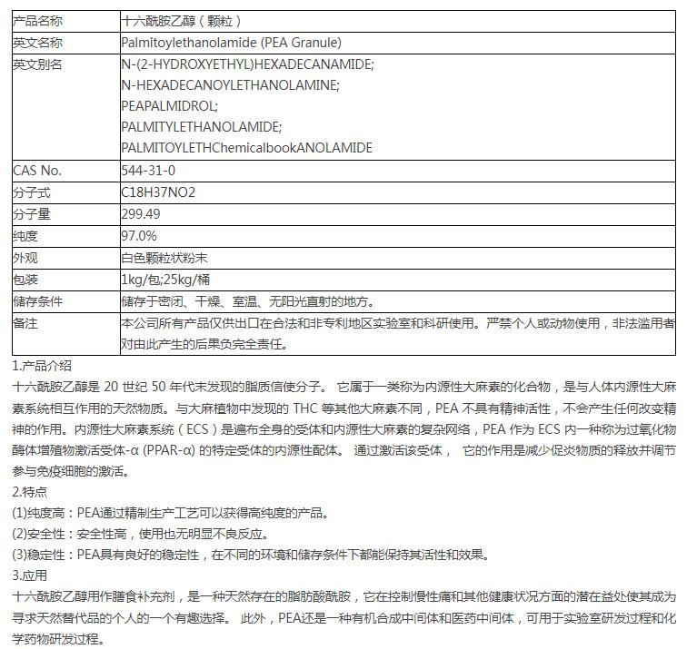 十六酰胺乙醇（PEA）