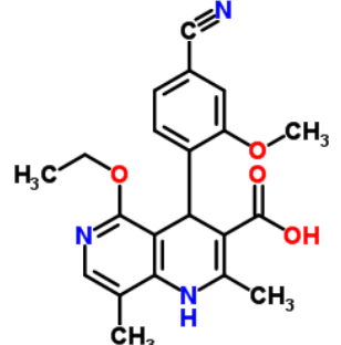 4-(4-氰基-2-甲氧基苯基)-5-乙氧基-2,8-二甲基-1,4-二氢-1,6-萘啶-3-甲酸；1050477-45-6