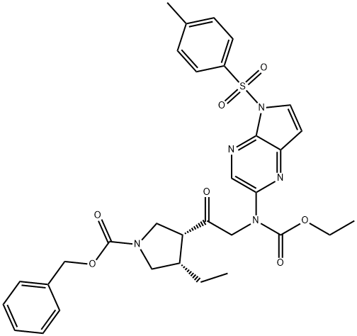 苄基(3R,4S)-3-(N-(乙氧基羰基)-N-(5-甲苯磺酰基-5H-吡咯并[2,3-B]吡嗪-2-基)甘氨酰基)-4-乙基吡咯烷-1-羧酸酯