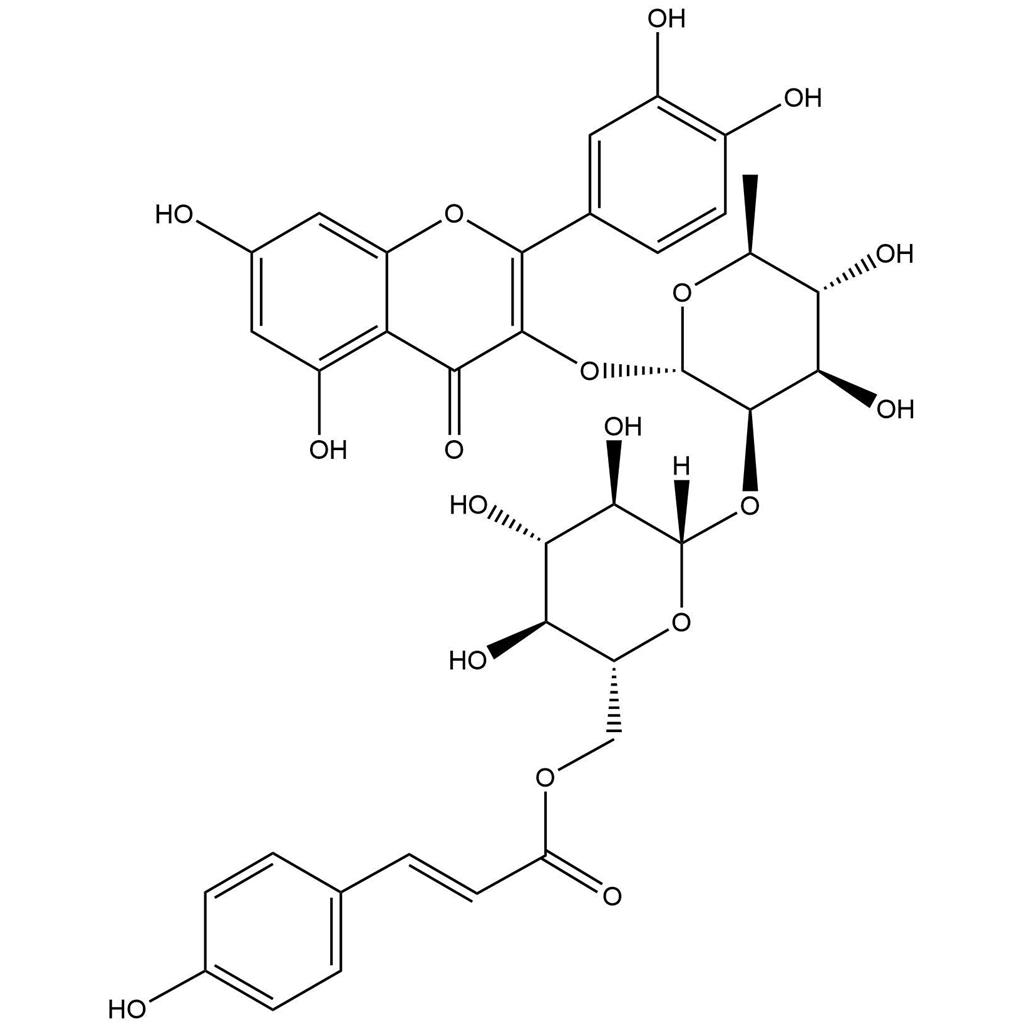 3-O-{2-O-[6-O-(p羟基-反-香豆酰)-葡萄糖基]-鼠李糖基}槲皮素，Quercetin 3-O-β-D-(6''-p-coumaroyl)glucopyranosyl(1-2)-α-L-rhamnopyranoside，143061-65-8