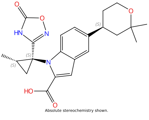 1H-Indole-2-carboxylic acid, 1-[(1S,2S)-1-(2,5-dihydro-5-oxo-1,2,4- oxadiazol-3-yl)-2-methylcyclopropyl]-5-[(4S)-tetrahydro-2,2- dimethyl-2H-pyran-4-yl]