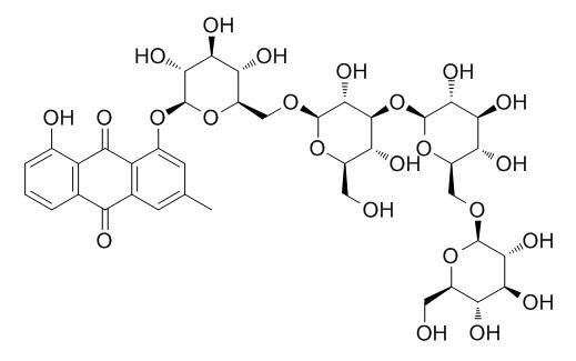 大黄酚-1-O-β-四葡萄糖苷，Chrysophanol 1-O-β-tetraglucoside，120181-08-0