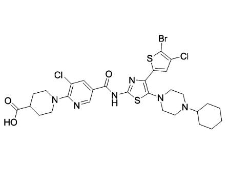 1-(3-氯代-5-｛[4-(4-氯-5-溴噻吩-2-基)-5-(4-环己基哌嗪-1-基)-1,3-噻唑-2-基]氨基甲酰基｝吡啶-2-基)哌啶-4-羧酸(AFQBP-IM-F)