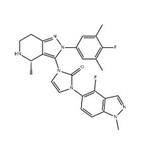 2H-咪唑并[2,1-b][1,3]噁嗪-2-酮，1-[(4S)-2-(4-氟-3,5-二甲基苯基)-4,5,6,7-四氢-4-甲基-2H-吡唑并[4,3-c]吡啶-3-基]-3-(4-氟-1-甲基-1H-吲唑-5-基)-1,3-二氢