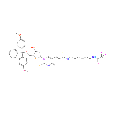  Uridine, 5'-O-[bis(4-methoxyphenyl)phenylmethyl]-2'-deoxy-5-[(1E)-3-oxo-3-[[6-[(2,2,2-trifluoroacetyl)amino]hexyl]amino]-1-propen-1-yl]-