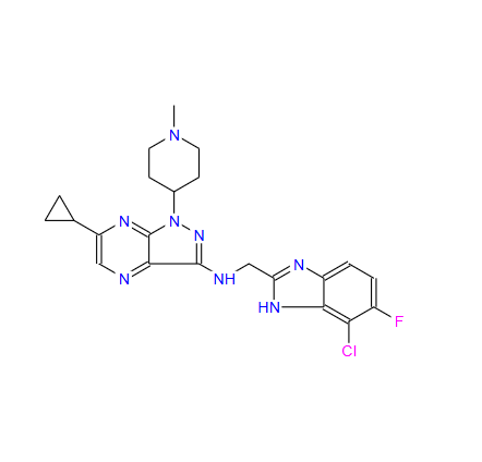 N-((4-chloro-5-fluoro-1H-benzo[d]imidazol-2-yl)methyl)-6-cyclopropyl-1-(1-methylpiperidin-4-yl)-1H-pyrazolo[3,4-b]pyrazin-3-amine
