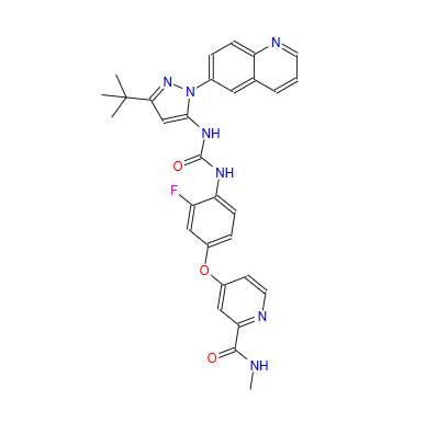 N-[3-叔丁基-1-(喹啉-6-基)-1H-吡唑-5-基]-N'-[2-氟-4-[(2-(甲基氨基甲酰基)吡啶-4-基)氧]苯基]脲