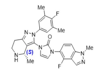2H-IMIDAZOL-2-ONE, 1-[(4S)-2-(4-FLUORO-3,5-DIMETHYLPHENYL)-4,5,6,7-TETRAHYDRO-4-METHYL-2H-PYRAZOLO[4,3-C]PYRIDIN-3-YL]-3-(4-FLUORO-1-METHYL-1H-INDAZOL-5-YL)-1,3