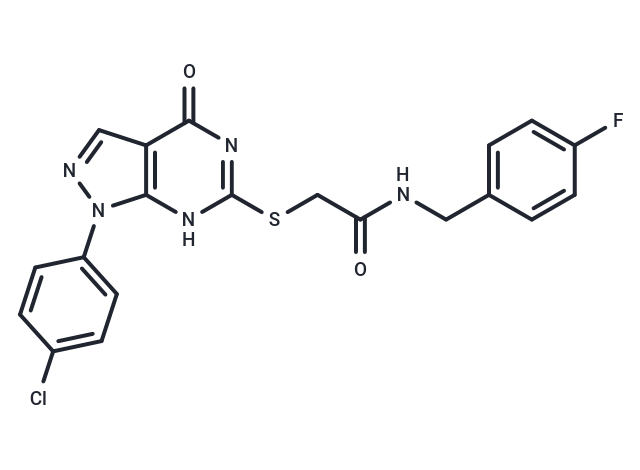 化合物 2-[[1-(4-Chlorophenyl)-4,5-dihydro-4-oxo-1H-pyrazolo[3,4-d]pyrimidin-6-yl]thio]-N-[(4-fluorophenyl)methyl]acetamide|T89834|TargetMol