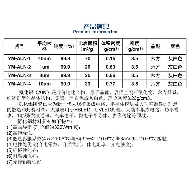 氮化铝 超细氮化铝粉末 微米高纯导热AlN 科研99.9%