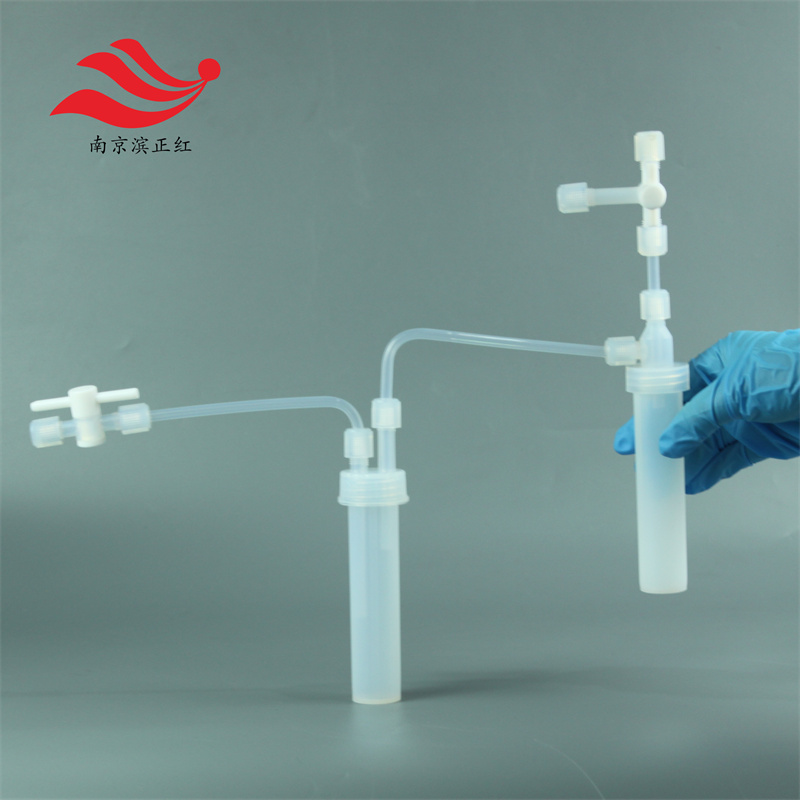 PFA气体冲击瓶60ml 90度接头 耐受HF强酸半导体车间空气质量监测