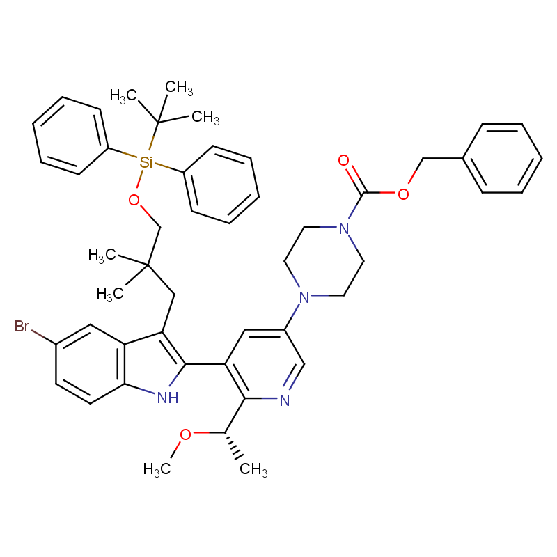 (S)-4-[5-[5-溴-3-[3-[(叔丁基二苯基甲硅烷基)氧基]-2,2-二甲基丙基]-1H-吲哚-2-基]-6-(1-甲氧基乙基)吡啶-3-基]哌嗪-1-羧酸苄酯 2641451-80-9