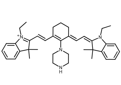 2-[(1E)-2-{3-[(1E)-2-[(2E)-1-乙基-3,3-二甲基-2,3-二氢-1H-吲哚-2-亚基]亚乙基]-2-(哌嗪-1-基)环己-1-烯基}乙烯基]-1-乙基-3,3-二甲基-3H-吲哚-1-鎓