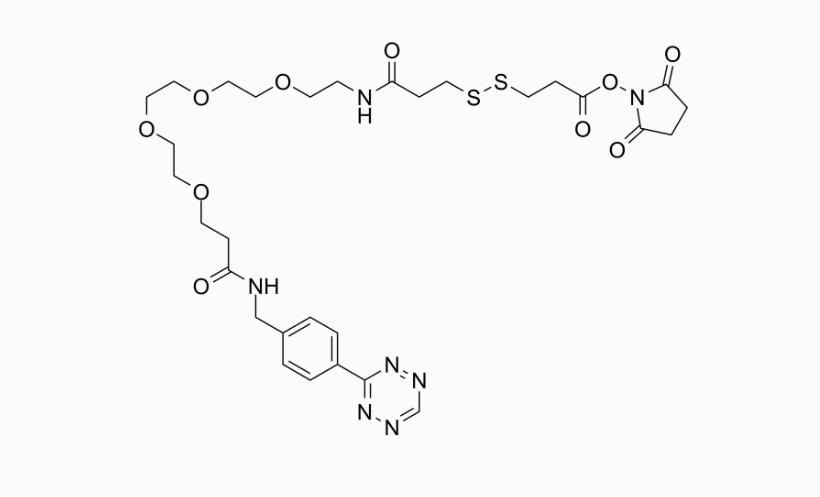 Tetrazine-PEG4-SS-NHS ester；四嗪-四聚乙二醇-二硫键-琥珀酰亚胺酯