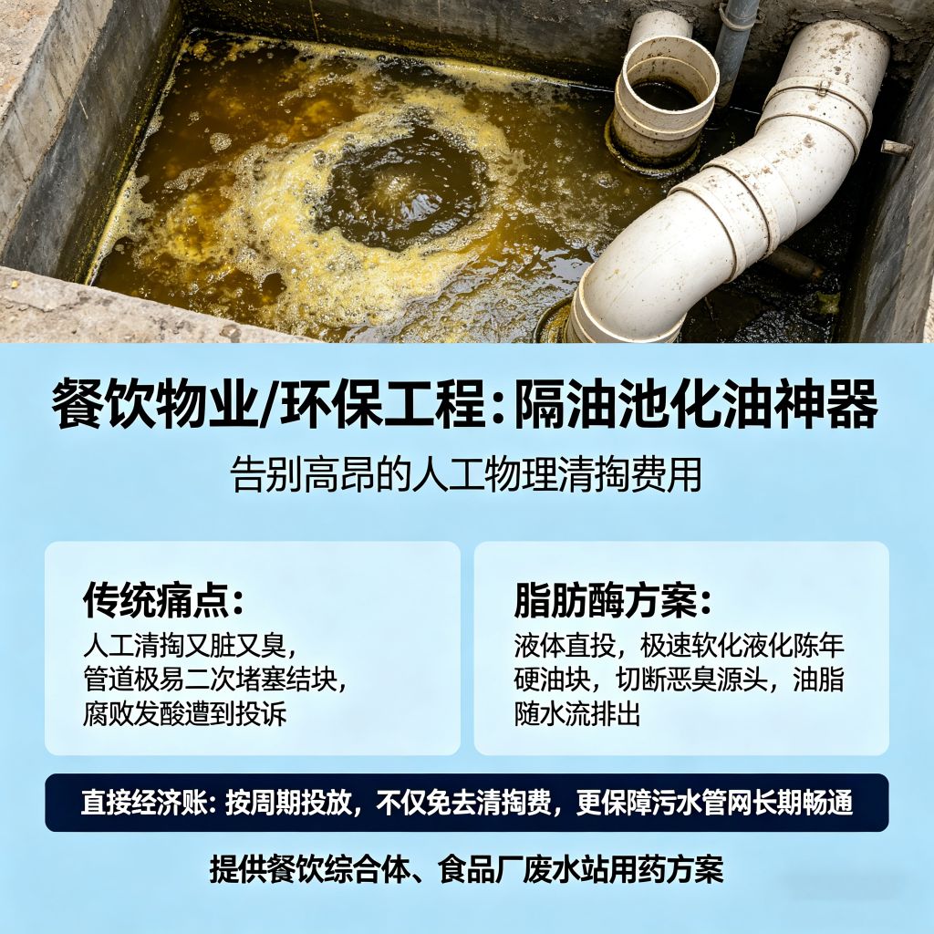 脂肪酶液体脂肪酶隔油池化油剂降解油脂防堵日化洗涤废水工业去油催化剂