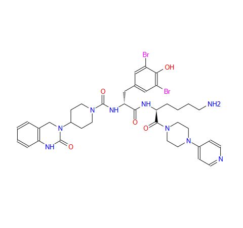 N-[2-[5-氨基-1(S)-[4-(4-吡啶基)哌嗪-1-甲酰基]戊基氨基]-1(R)-(3,5-二溴-4-羟基苄基)-2-氧代乙基]-4-(2-氧代-1,2,3,4-四氢喹唑啉-3-基)哌啶-1-甲酰胺；204697-65-4；